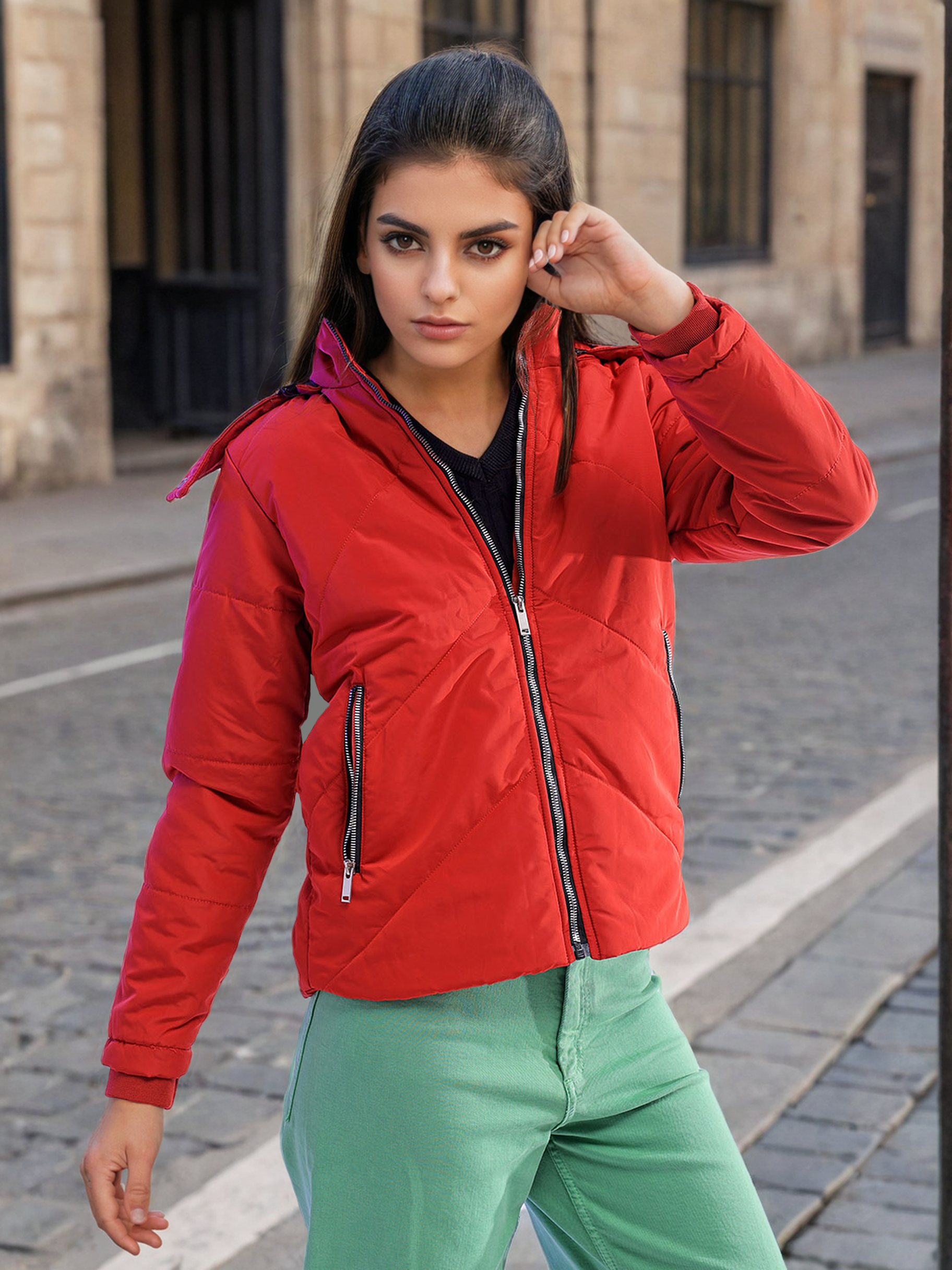 Women's Quilted Jacket With Fur Insert