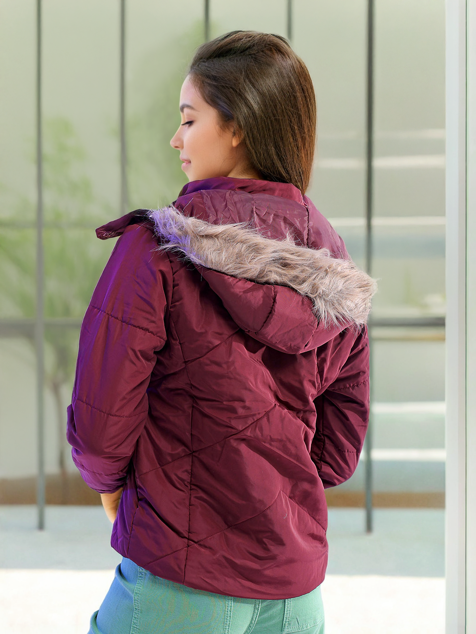 Women's Quilted Jacket With Fur Insert