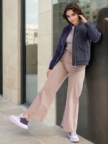 Women's Crop Bomber Jacket With Flap Pocket