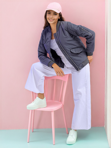 Women's Crop Bomber Jacket With Flap Pocket