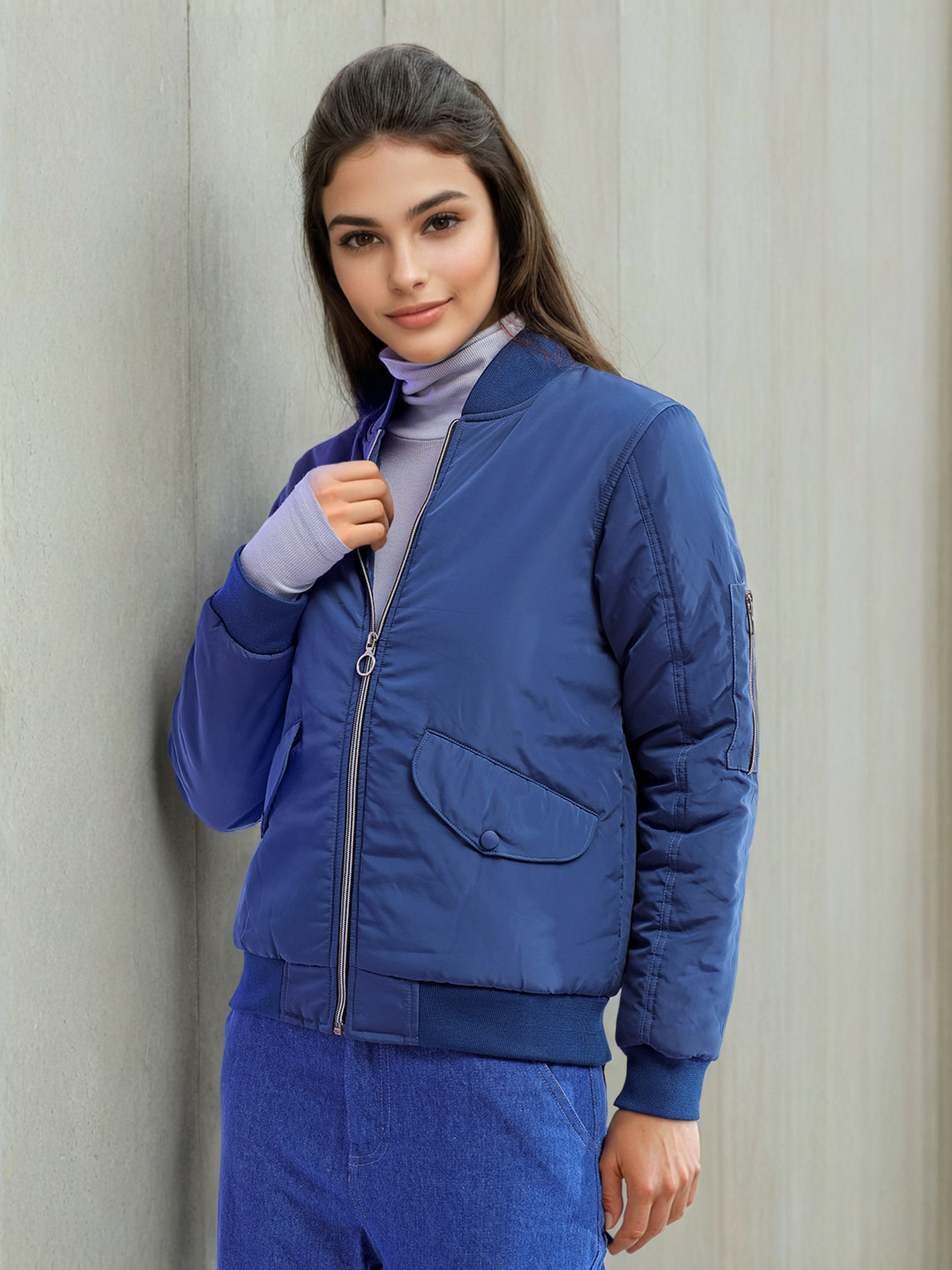 Women's Crop Bomber Jacket With Flap Pocket