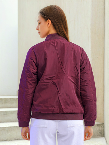 Women's Crop Bomber Jacket With Flap Pocket
