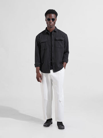 Men's Black Relaxed Fit Striped Casual Shirt