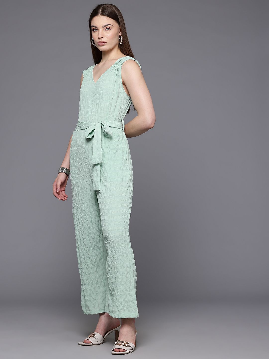 Freehand Women Regular Fit Textured Ruched Jumpsuit