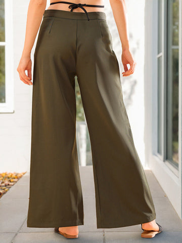 Women's Solid Flared Pants With Slit