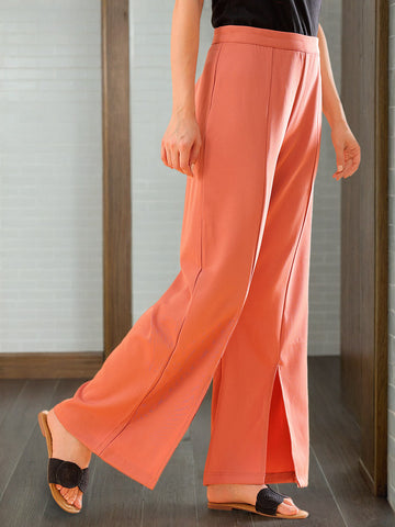 Women's Solid Flared Pants With Slit