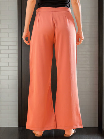 Women's Solid Flared Pants With Slit