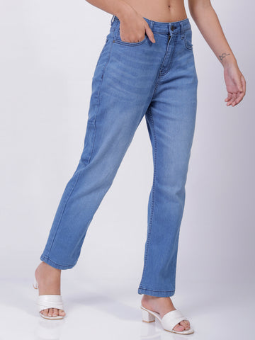 Women's Blue Straight Fit Casual Jeans