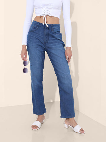Women's Blue Straight Fit Casual Jeans