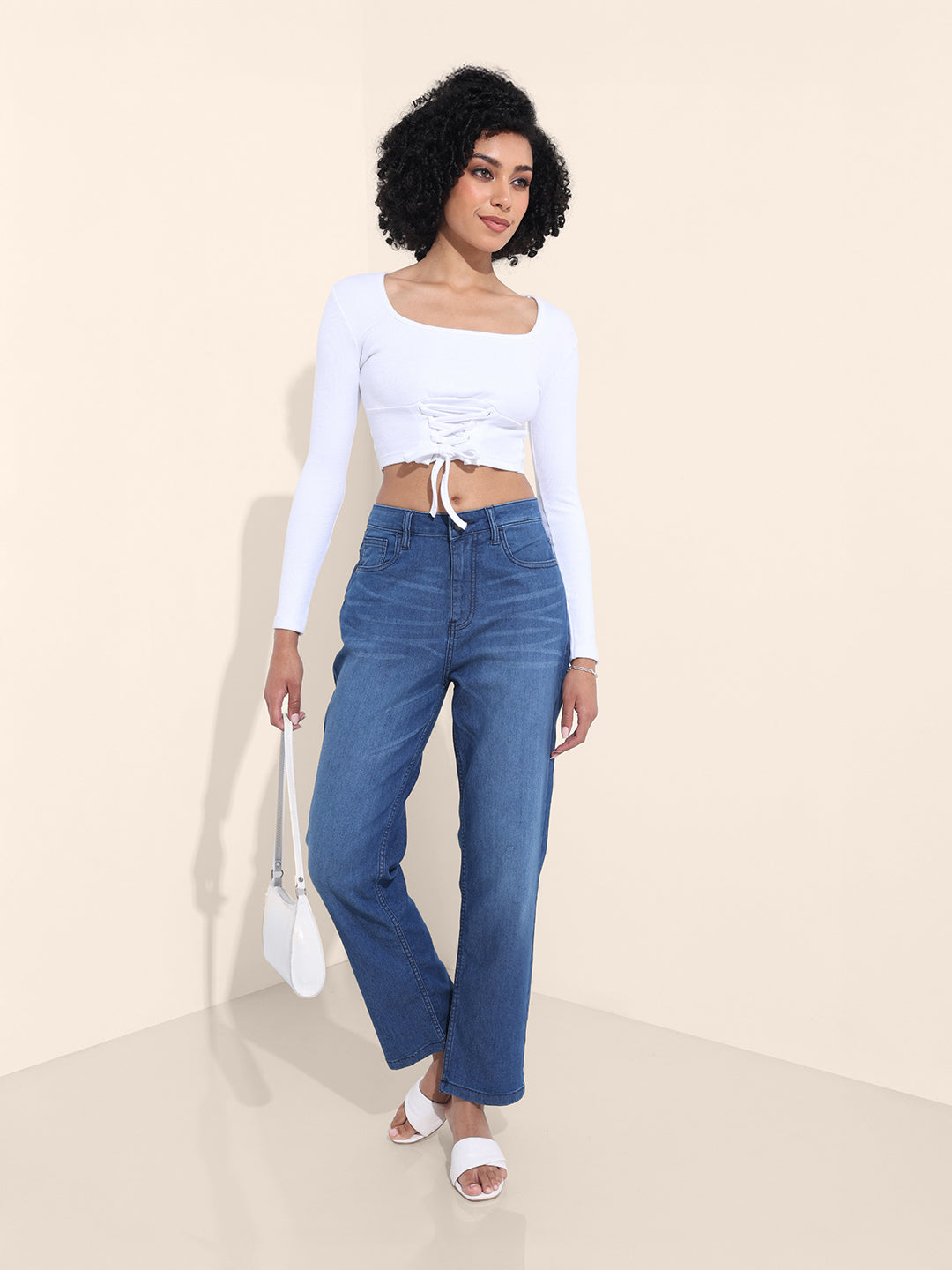 Women's Blue Straight Fit Casual Jeans