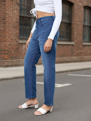 Women's Blue Straight Fit Casual Jeans