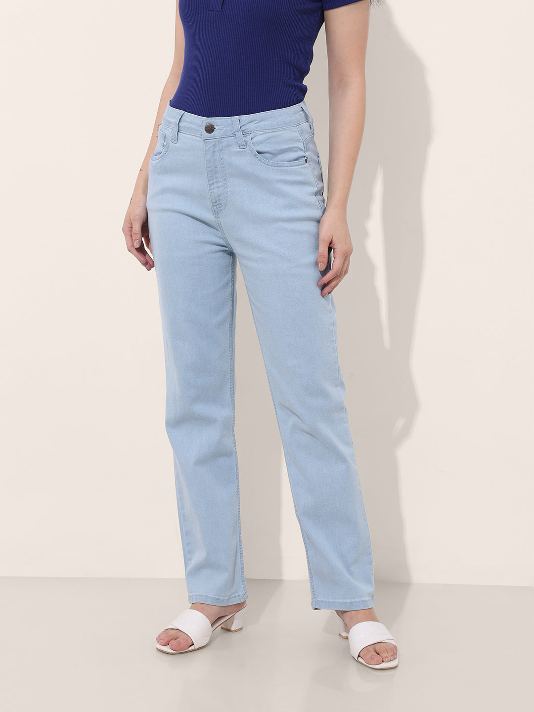 Women's Blue Straight Fit Casual Jeans