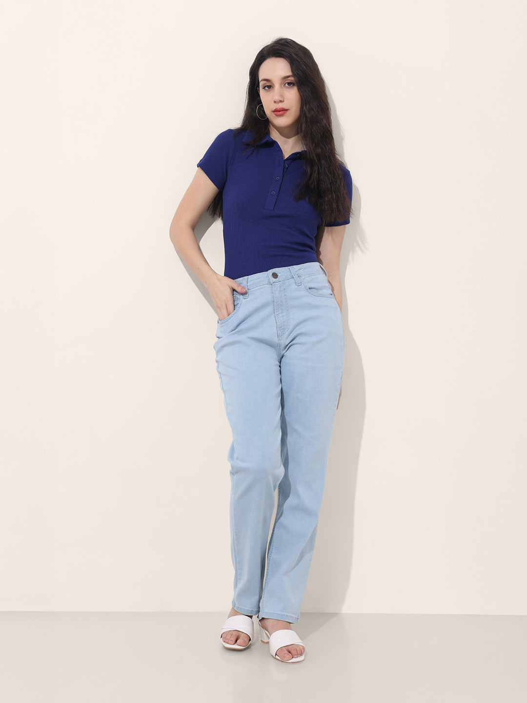 Women's Blue Straight Fit Casual Jeans