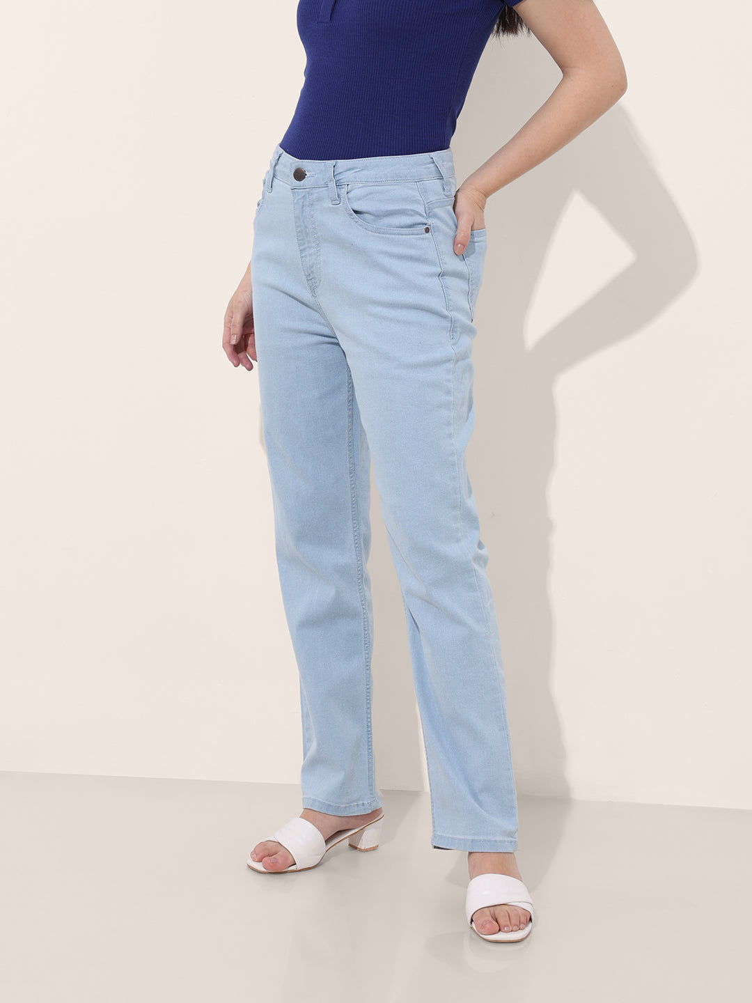 Women's Blue Straight Fit Casual Jeans