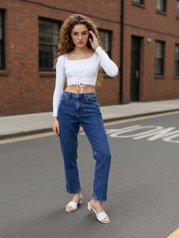 Women's Blue Straight Fit Vintage Jeans