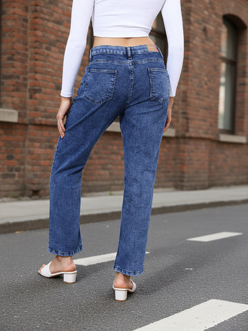 Women's Blue Straight Fit Vintage Jeans