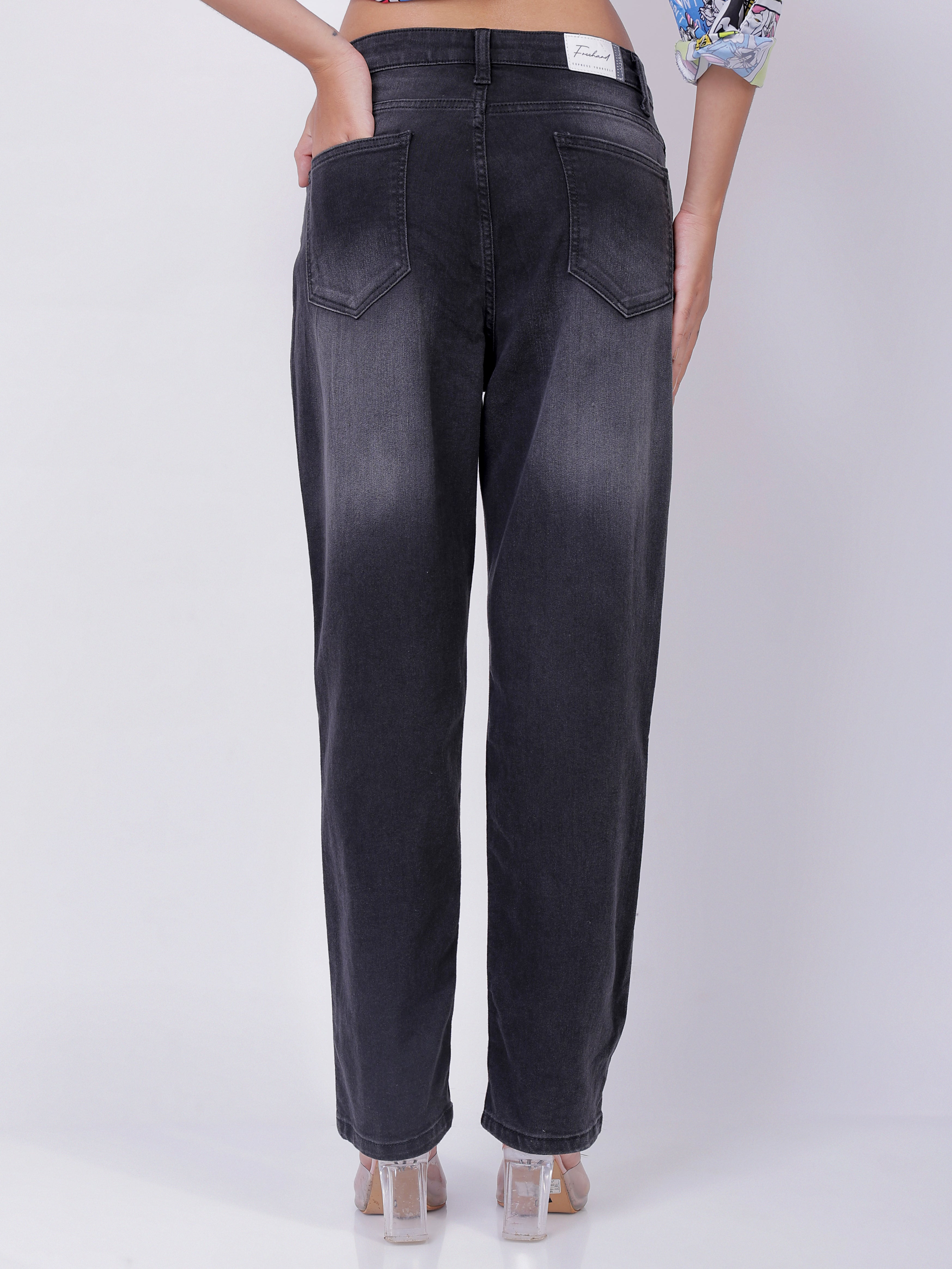 Women's Black Straight Fit Casual Jeans