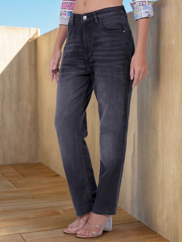 Women's Black Straight Fit Casual Jeans