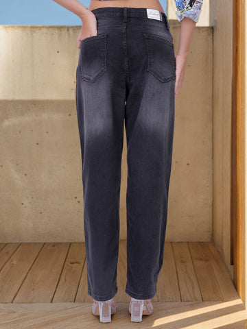 Women's Black Straight Fit Casual Jeans