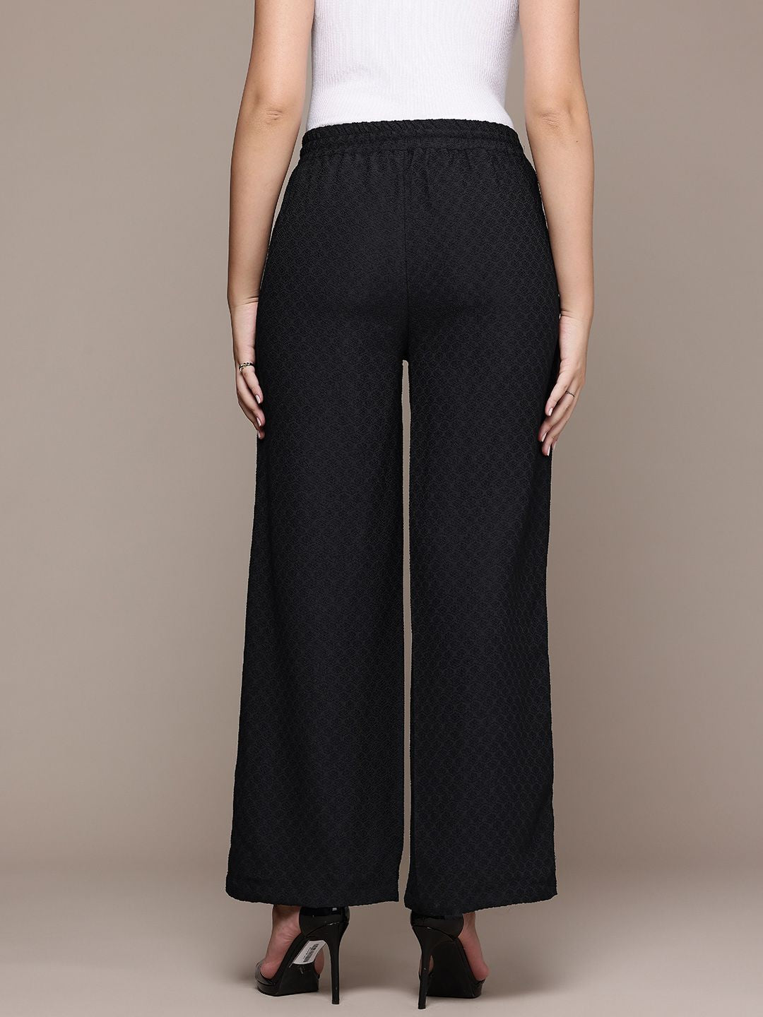 Women's Black Regular Fit Casual Trousers