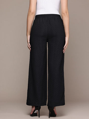 Women's Black Regular Fit Casual Trousers