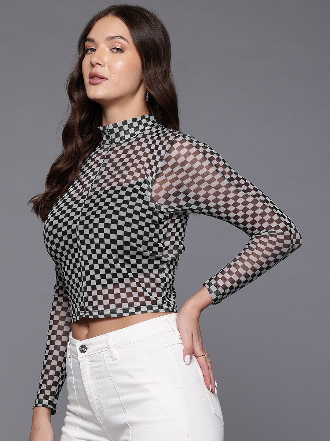 Women's Fitted Checked Party Regular Top