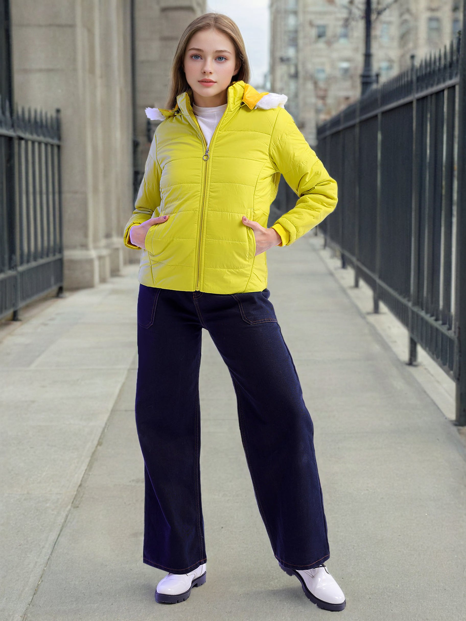 Women's Shaped Puffer Jacket With Fur Insert At Hood