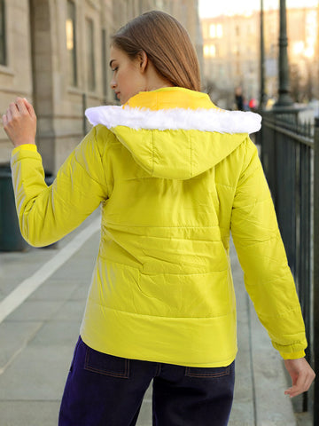 Women's Shaped Puffer Jacket With Fur Insert At Hood