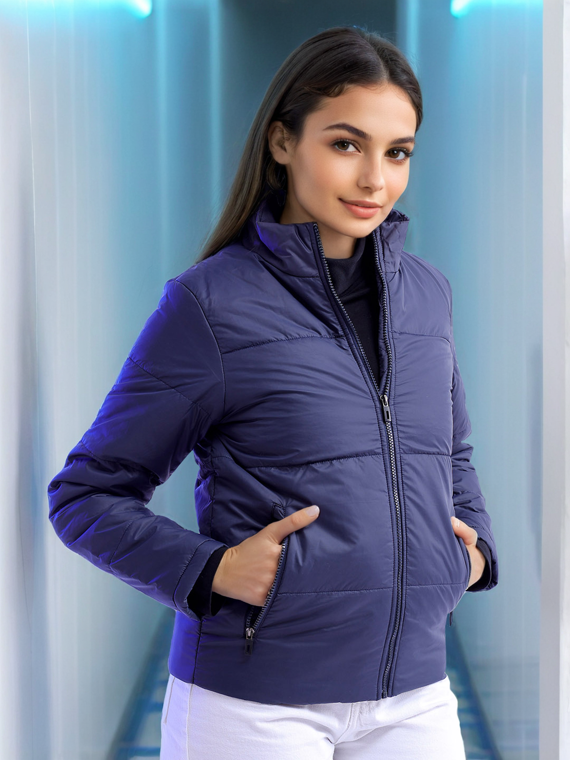 Women's High Neck Curved Jacket