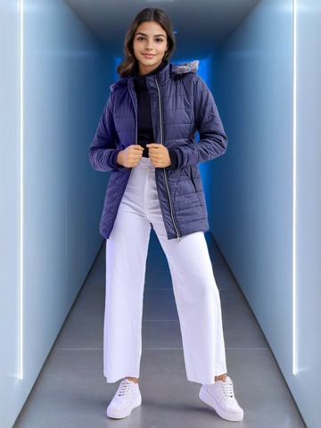 Women's Basic Parka With Fur Insert At Hood