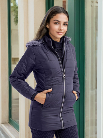 Women's Basic Parka With Fur Insert At Hood