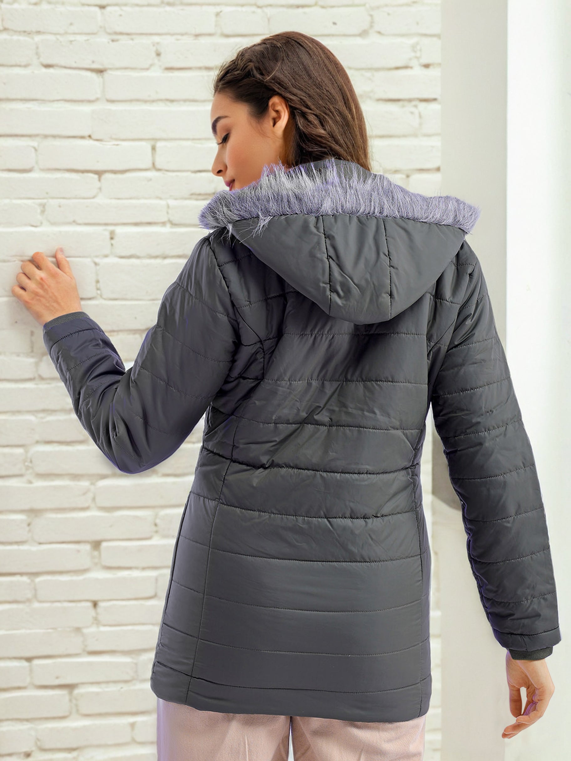 Women's Basic Parka With Fur Insert At Hood