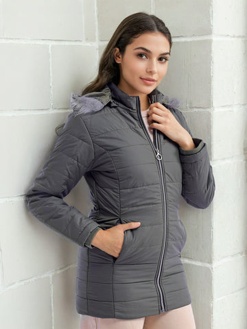 Women's Basic Parka With Fur Insert At Hood