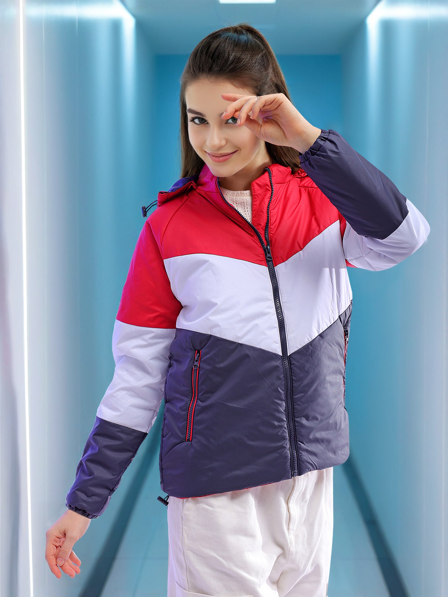 Women's Colorblock Detachable Hood Jacket