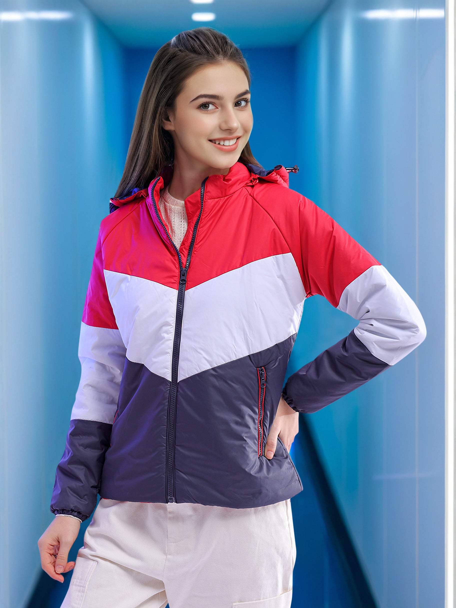 Women's Colorblock Detachable Hood Jacket
