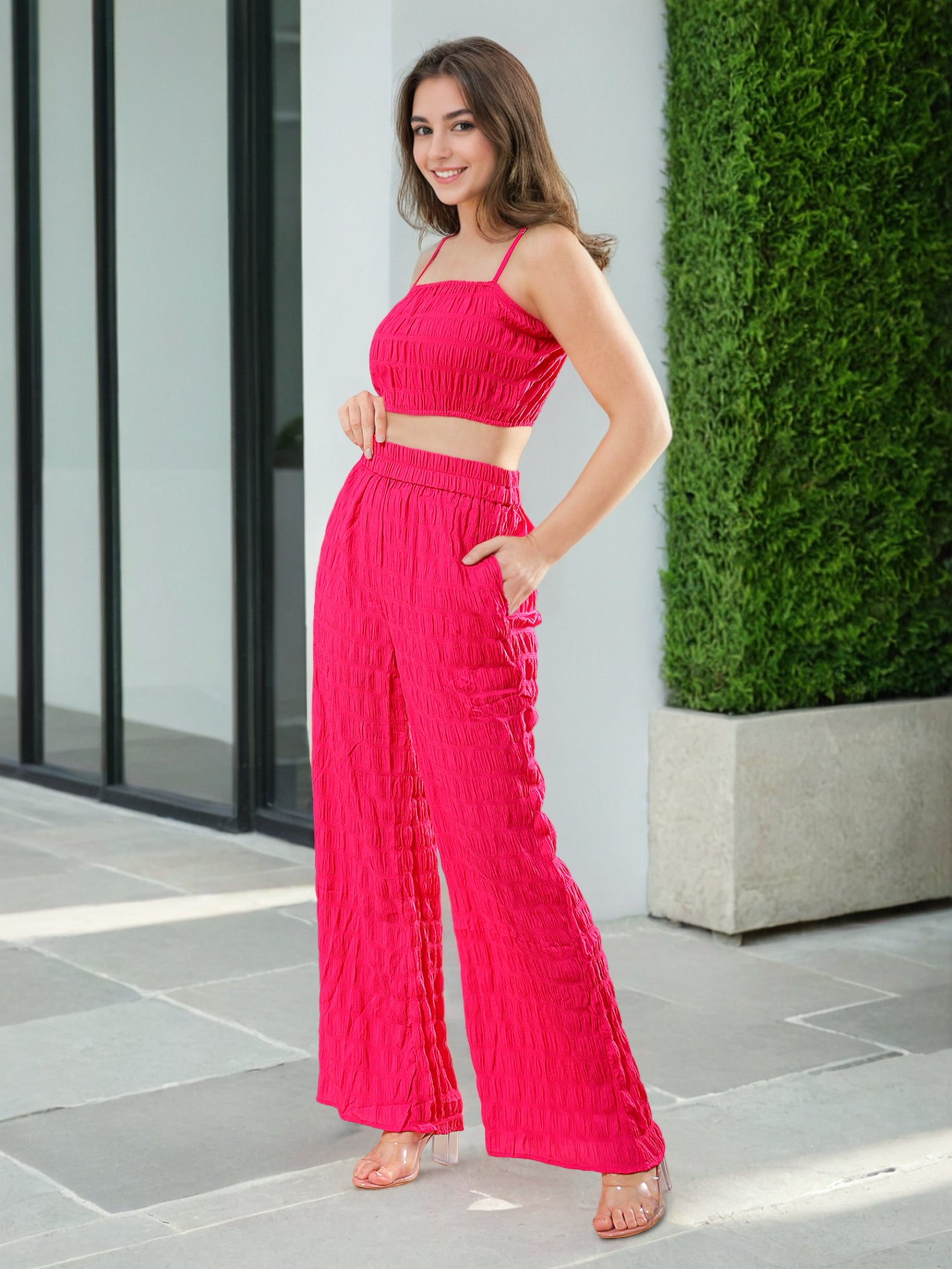 Women's Fit And Flare Top And Pants Set
