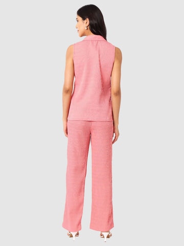 Women's Peach and Bootcut Fit Textured Shirt and Trousers Coordinates