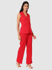 Women's Red and Bootcut Fit Textured Shirt and Trousers Coordinates