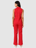 Women's Red and Bootcut Fit Textured Shirt and Trousers Coordinates