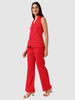Women's Red and Bootcut Fit Textured Shirt and Trousers Coordinates