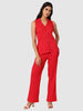 Women's Red and Bootcut Fit Textured Shirt and Trousers Coordinates