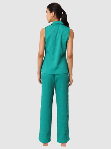 Women's Green and Bootcut Fit Textured Shirt and Trousers Coordinates