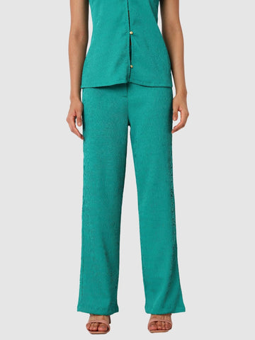 Women's Green and Bootcut Fit Textured Shirt and Trousers Coordinates