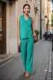 Women's Green and Bootcut Fit Textured Shirt and Trousers Coordinates