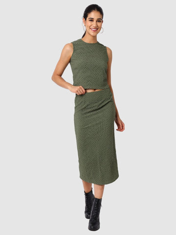 Women's Green Textured Top and Skirt Coordinates