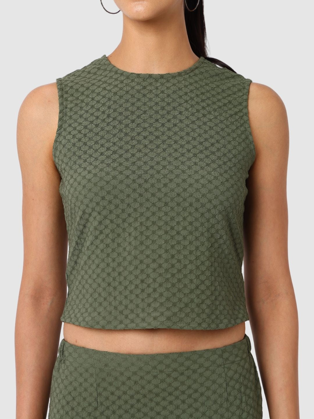 Women's Green Textured Top and Skirt Coordinates