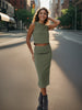 Women's Green Textured Top and Skirt Coordinates