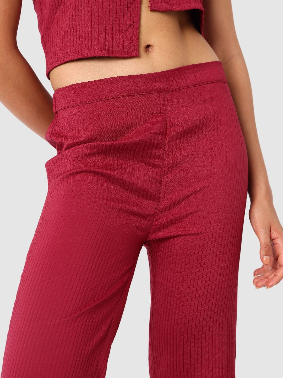 Women's Maroon and Flared Textured Top and Pant Coordinates