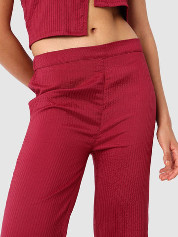 Women's Maroon and Flared Textured Top and Pant Coordinates