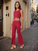 Women's Maroon and Flared Textured Top and Pant Coordinates